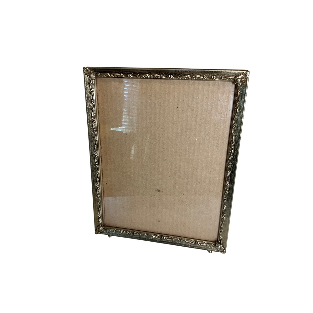 Vintage Art Deco Metal Picture Frame Gold Tone w/ Glass 8X10 Ornate Mid Century